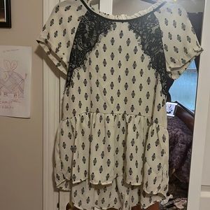 Cream and Black Pattern Blouse from Rewind